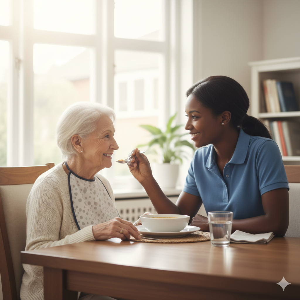 Professional home health caregiver assisting senior in Aurora Denver Colorado